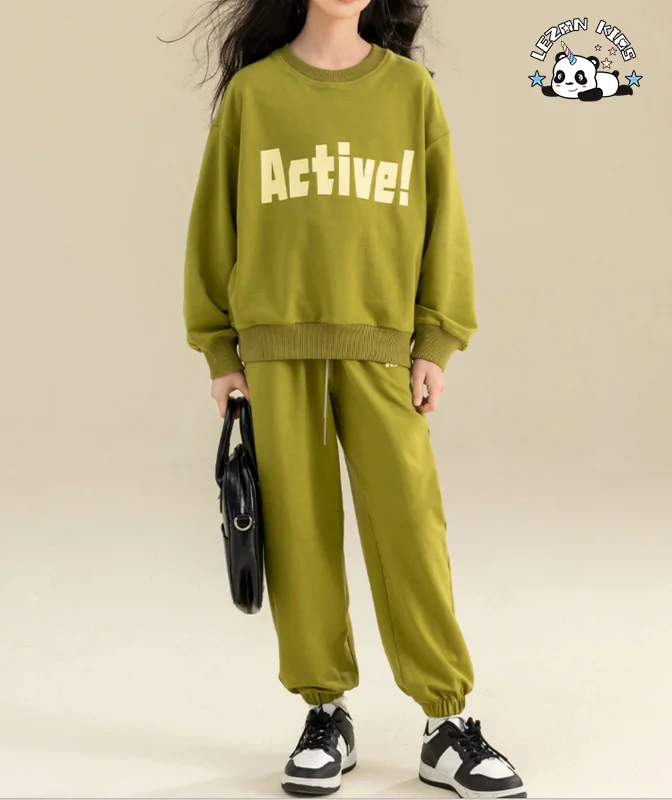 LEZONKIDS - Conjunto de roupas femininas personalizáveis com capuz e calças de jogging para crianças, conjunto de duas peças impressas para uso casual